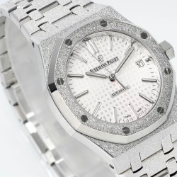 Audemars Piguet-Royal Oak 15454 Frosted 37mm Midsize SS/SS White Dial APS SA3210 Automatic 1:1 Super Clone