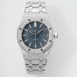 Audemars Piguet-Royal Oak 15454 Frosted 37mm Midsize SS/SS Blue Dial APS SA3210 Automatic 1:1 Super Clone