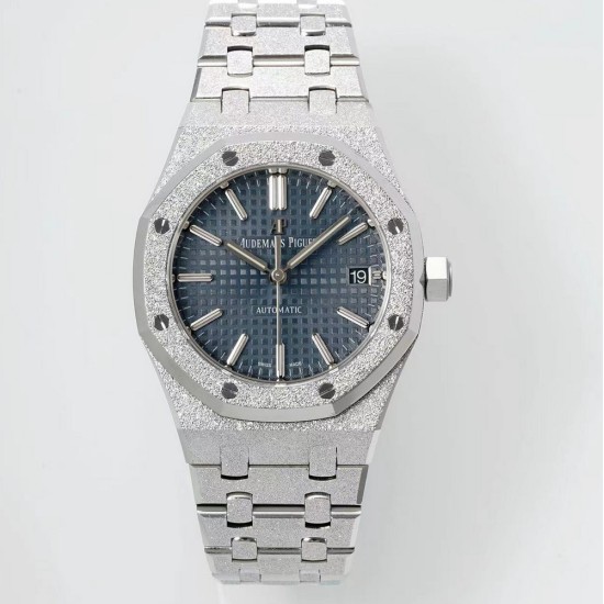 Audemars Piguet-Royal Oak 15454 Frosted 37mm Midsize SS/SS Blue Dial APS SA3210 Automatic 1:1 Super Clone