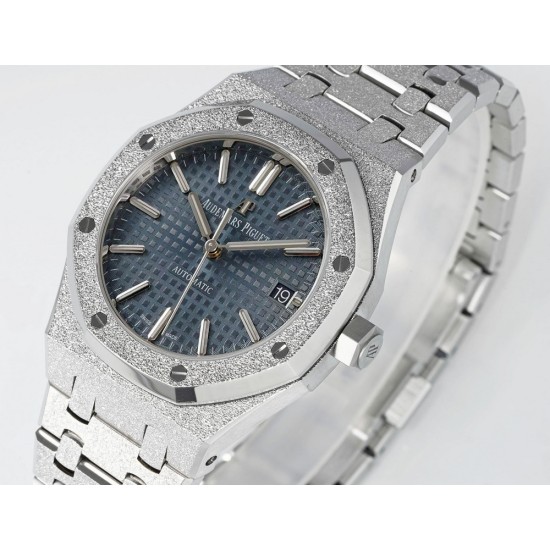 Audemars Piguet-Royal Oak 15454 Frosted 37mm Midsize SS/SS Blue Dial APS SA3210 Automatic 1:1 Super Clone