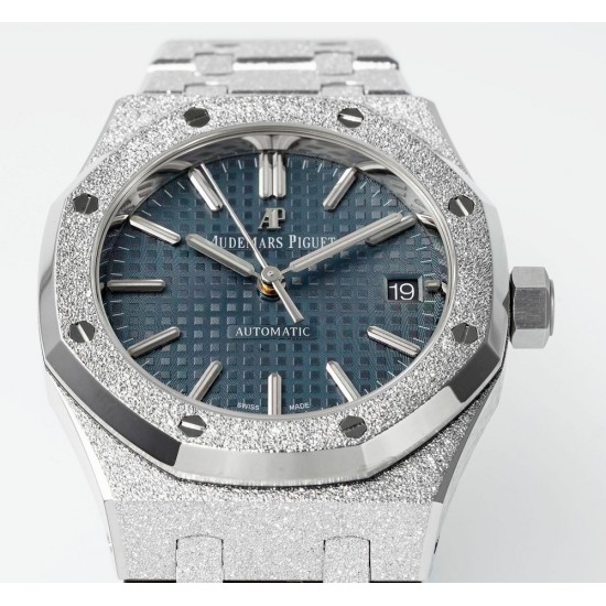 Audemars Piguet-Royal Oak 15454 Frosted 37mm Midsize SS/SS Blue Dial APS SA3210 Automatic 1:1 Super Clone