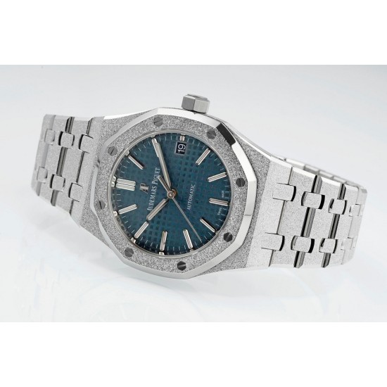 Audemars Piguet-Royal Oak 15454 Frosted 37mm Midsize SS/SS Blue Dial APS SA3210 Automatic 1:1 Super Clone