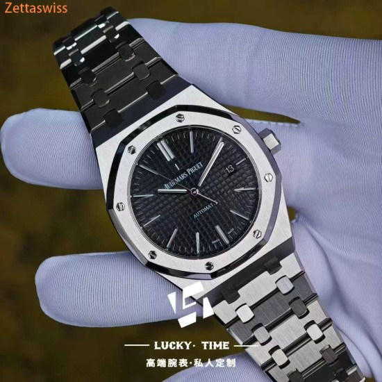 [Customization] Audemars Piguet-Royal Oak 15400ST Black Dial 41mm Modified With Genuine Bezel+Dial+Hands...