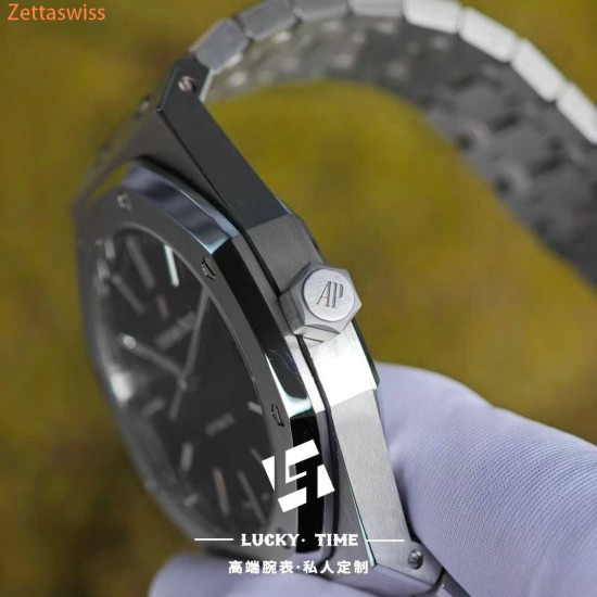 [Customization] Audemars Piguet-Royal Oak 15400ST Black Dial 41mm Modified With Genuine Bezel+Dial+Hands...