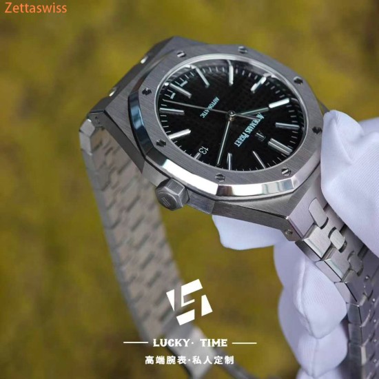 [Customization] Audemars Piguet-Royal Oak 15400ST Black Dial 41mm Modified With Genuine Bezel+Dial+Hands...