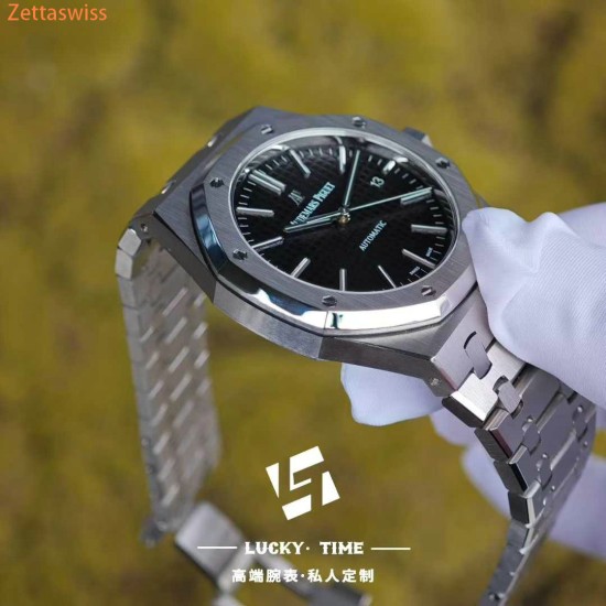 [Customization] Audemars Piguet-Royal Oak 15400ST Black Dial 41mm Modified With Genuine Bezel+Dial+Hands...