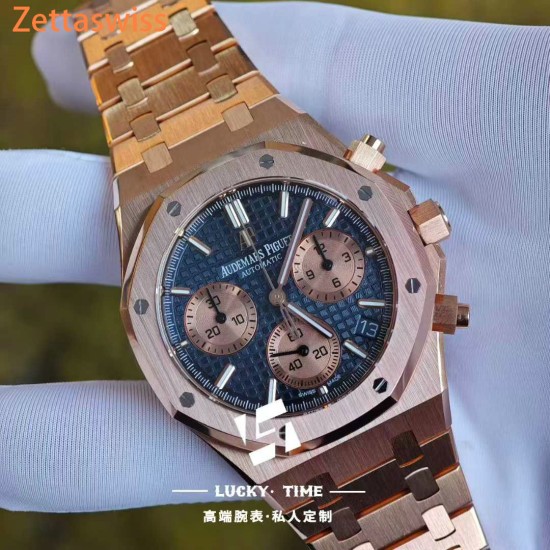 [Customization] Audemars Piguet-Royal Oak Chrono 26239OR  41mm Real 18K Rose Gold With Customized Blue Dial Super 1:1 4401 Movement