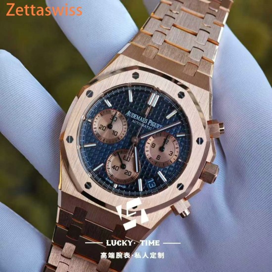 [Customization] Audemars Piguet-Royal Oak Chrono 26239OR  41mm Real 18K Rose Gold With Customized Blue Dial Super 1:1 4401 Movement
