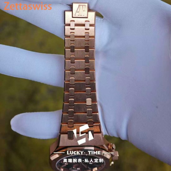 [Customization] Audemars Piguet-Royal Oak Chrono 26239OR  41mm Real 18K Rose Gold With Customized Blue Dial Super 1:1 4401 Movement