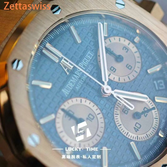 [Customization] Audemars Piguet-Royal Oak Chrono 26239OR  41mm Real 18K Rose Gold With Customized Blue Dial Super 1:1 4401 Movement