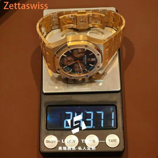 [Customization] Audemars Piguet-Royal Oak Chrono 26239OR  41mm Real 18K Rose Gold With Customized Blue Dial Super 1:1 4401 Movement