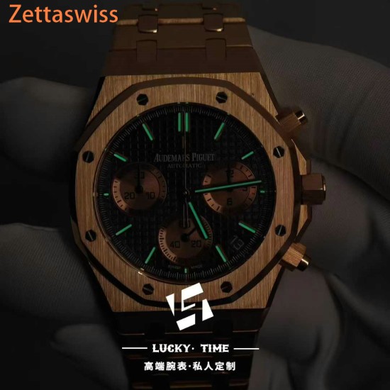 [Customization] Audemars Piguet-Royal Oak Chrono 26239OR  41mm Real 18K Rose Gold With Customized Blue Dial Super 1:1 4401 Movement