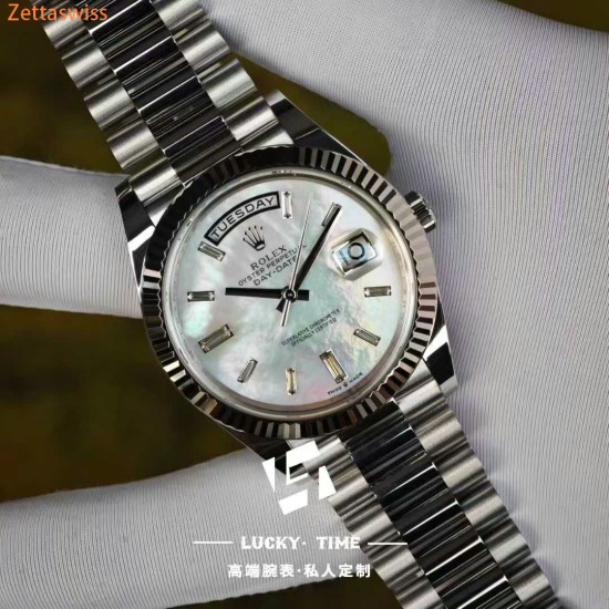 [Customization] Rolex-DayDate 228239 40mm White Mother-of-Pearl Dial Diamond Markers 18K Platinum Wrapped ETA2836 Movement