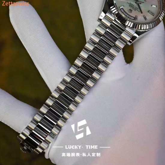 [Customization] Rolex-DayDate 228239 40mm White Mother-of-Pearl Dial Diamond Markers 18K Platinum Wrapped ETA2836 Movement