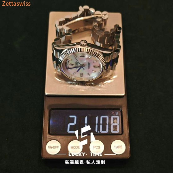 [Customization] Rolex-DayDate 228239 40mm White Mother-of-Pearl Dial Diamond Markers 18K Platinum Wrapped ETA2836 Movement