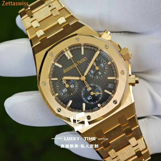 [Customization] Audemars Piguet-Royal Oak Chrono 26240OR 41mm Real 18K Rose Gold With Customized Blue Dial Super 1:1 4401 Movement