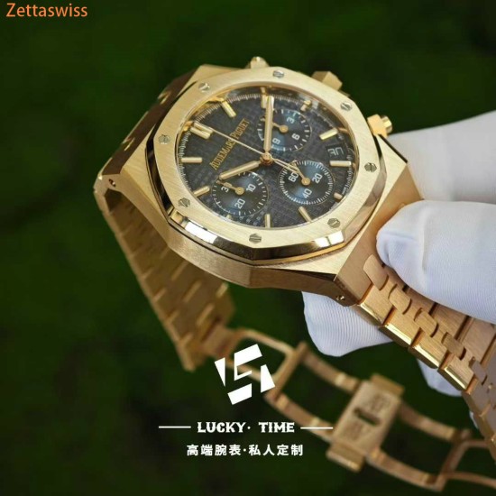 [Customization] Audemars Piguet-Royal Oak Chrono 26240OR 41mm Real 18K Rose Gold With Customized Blue Dial Super 1:1 4401 Movement