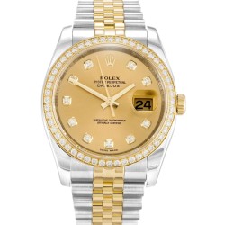 Rolex- Datejust 36mm YG/SS Diam Champagne Dial 116243