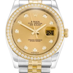 Rolex- Datejust 36mm YG/SS Diam Champagne Dial 116243