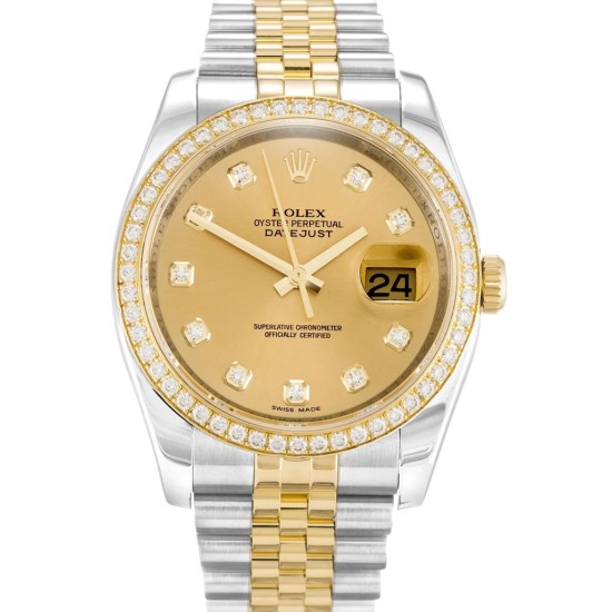 Rolex- Datejust 36mm YG/SS Diam Champagne Dial 116243