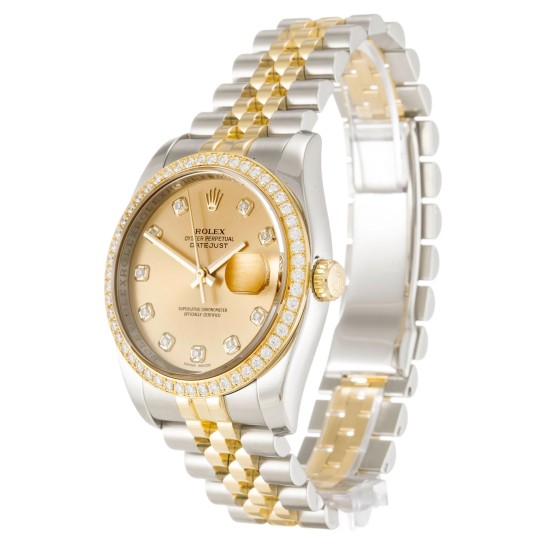 Rolex- Datejust 36mm YG/SS Diam Champagne Dial 116243