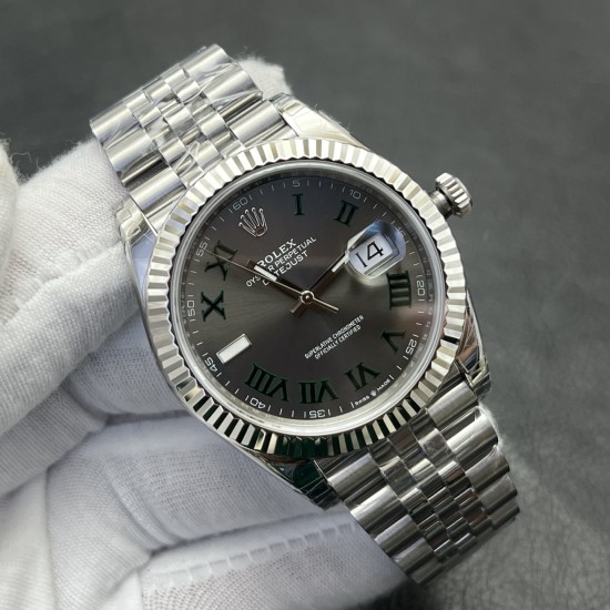 Rolex- Datejust 126334 41mm Wimbledon Jub SS/SS Grey Dial VSF VS3235 Super Clone