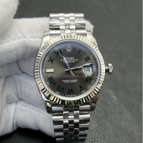 Rolex- Datejust 126334 41mm Wimbledon Jub SS/SS Grey Dial VSF VS3235 Super Clone
