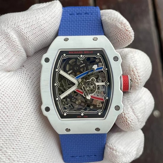 Richard Mille-RM67-02 France White Customed Black Skeleton Dial on Blue Strap VAF CRMA7