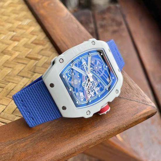 Richard Mille-RM67-02 France White Customed Black Skeleton Dial on Blue Strap VAF CRMA7