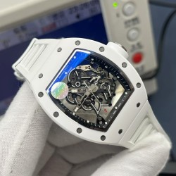 Richard Mille-RM055 43mm White Cer/RU Skeleton Dial ZF RMUL2 Super Clone(New Rubber Strap)