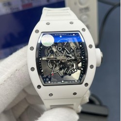 Richard Mille-RM055 43mm White Cer/RU Skeleton Dial ZF RMUL2 Super Clone(New Rubber Strap)