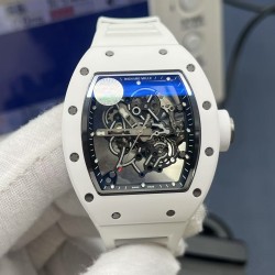Richard Mille-RM055 43mm White Cer/RU Skeleton Dial ZF RMUL2 Super Clone(New Rubber Strap)