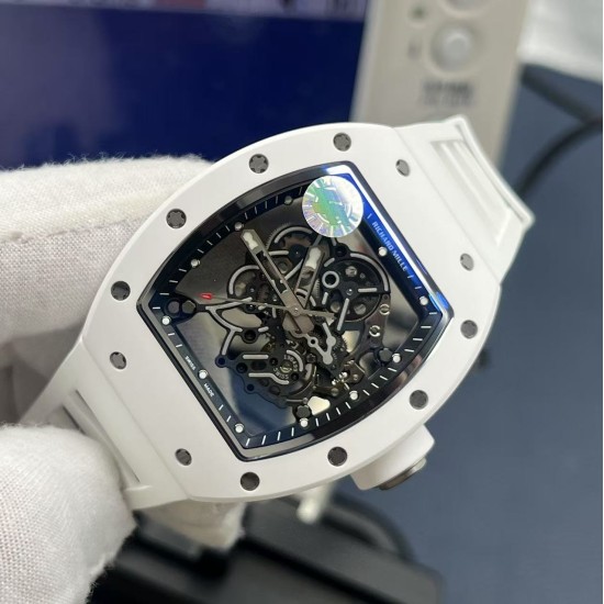 Richard Mille-RM055 43mm White Cer/RU Skeleton Dial ZF RMUL2 Super Clone(New Rubber Strap)