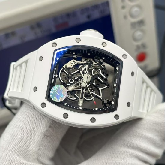 Richard Mille-RM055 43mm White Cer/RU Skeleton Dial ZF RMUL2 Super Clone(New Rubber Strap)
