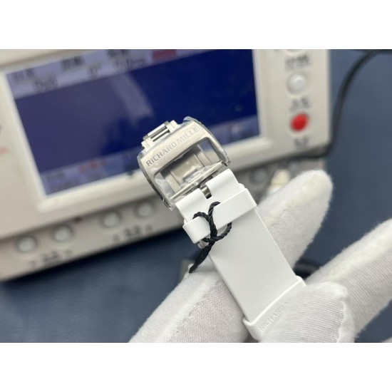 Richard Mille-RM055 43mm White Cer/RU Skeleton Dial ZF RMUL2 Super Clone(New Rubber Strap)