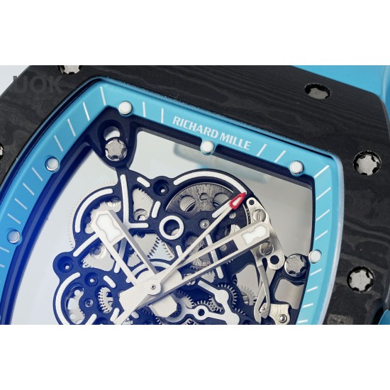 Richard Mille 43mm RM055 Yas Marina Circuit Blue NTPT/RU Skeleton Dial UOKF RMUL2 Super Clone