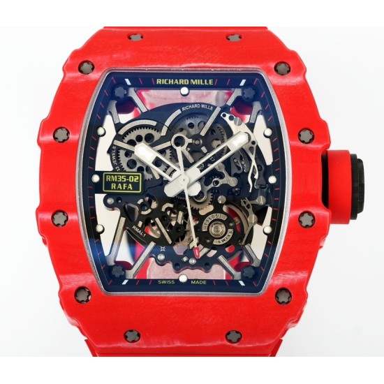 Richard Mille RM35-02 43mm Skeleton Dial With Red Rubber Strap ZF Clone RMUL2