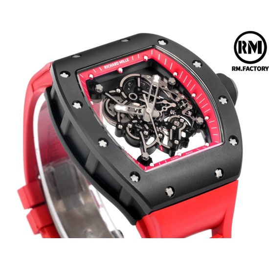 Richard Mille-RM055 43mm Black Cer/RU Skeleton Red Rehaut on Red Strap RMF RMUL2 Super Clone