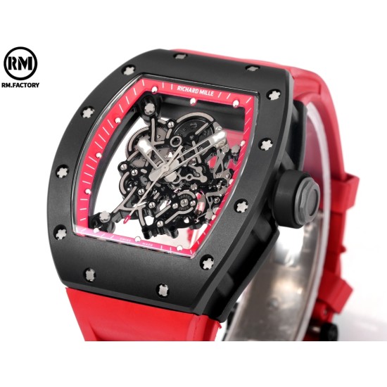 Richard Mille-RM055 43mm Black Cer/RU Skeleton Red Rehaut on Red Strap RMF RMUL2 Super Clone