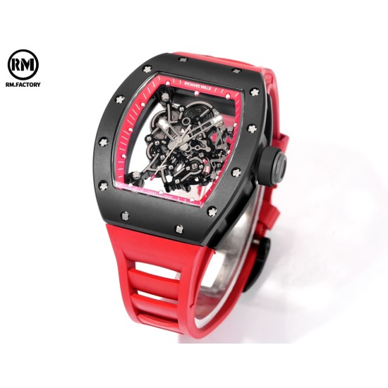 Richard Mille-RM055 43mm Black Cer/RU Skeleton Red Rehaut on Red Strap RMF RMUL2 Super Clone