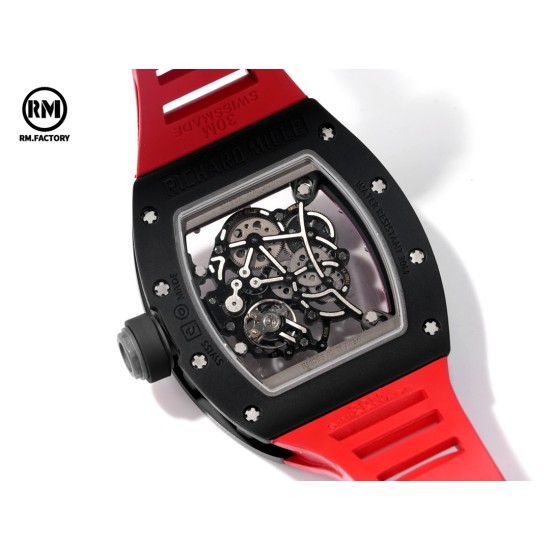 Richard Mille-RM055 43mm Black Cer/RU Skeleton Red Rehaut on Red Strap RMF RMUL2 Super Clone