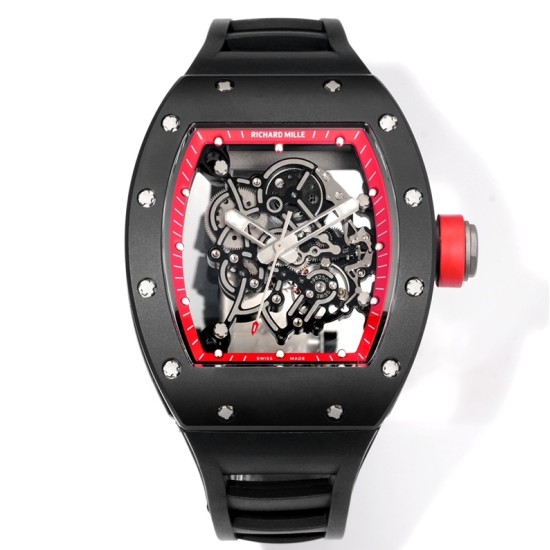 Richard Mille-RM055 43mm Black Cer/RU Red Skeleton Dial RMF RMUL2 Super Clone