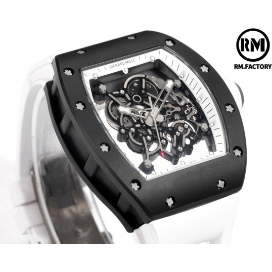 Richard Mille-RM055 43mm Black Cer/RU Skeleton White Rehaut on White Strap RMF RMUL2 Super Clone