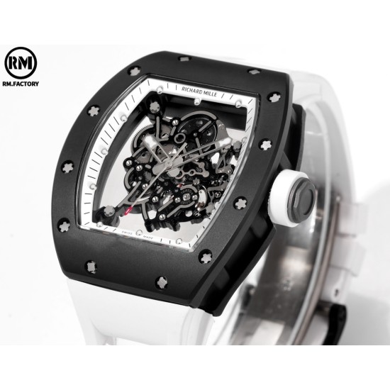 Richard Mille-RM055 43mm Black Cer/RU Skeleton White Rehaut on White Strap RMF RMUL2 Super Clone
