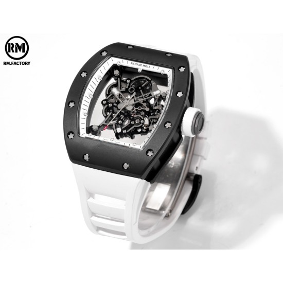 Richard Mille-RM055 43mm Black Cer/RU Skeleton White Rehaut on White Strap RMF RMUL2 Super Clone