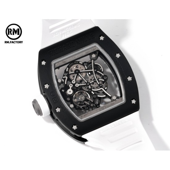 Richard Mille-RM055 43mm Black Cer/RU Skeleton White Rehaut on White Strap RMF RMUL2 Super Clone