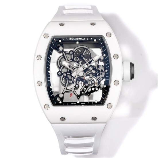 Richard Mille-RM055 43mm White Cer/RU Skeleton Black Rehaut on White Strap RMF RMUL2 Super Clone