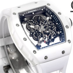 Richard Mille-RM055 43mm White Cer/RU Skeleton Black Rehaut on White Strap RMF RMUL2 Super Clone
