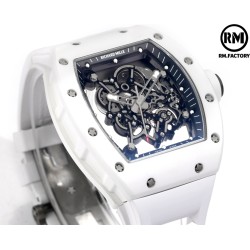 Richard Mille-RM055 43mm White Cer/RU Skeleton Black Rehaut on White Strap RMF RMUL2 Super Clone