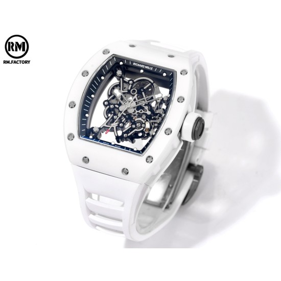 Richard Mille-RM055 43mm White Cer/RU Skeleton Black Rehaut on White Strap RMF RMUL2 Super Clone